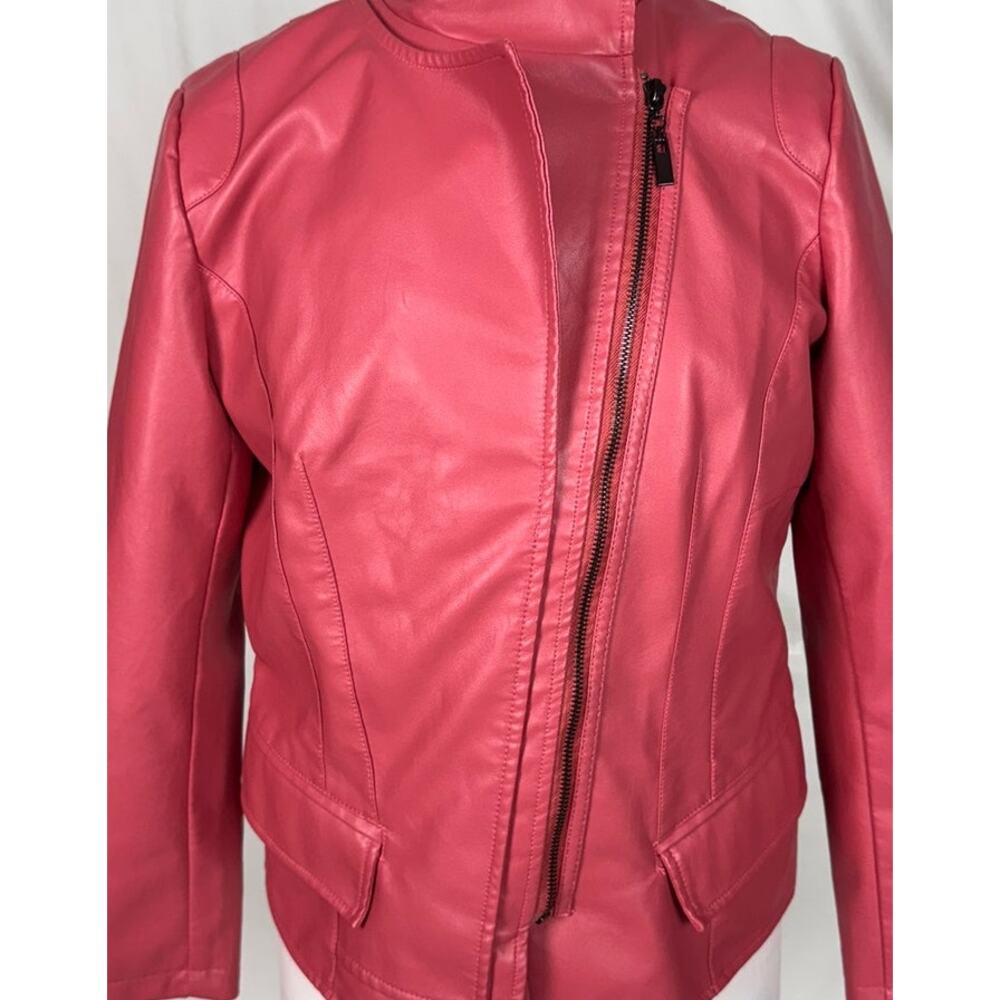 Chou Yatou Medium Pink Faux Leather Moto Jacket - Picture 2 of 8